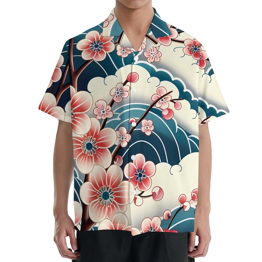 Sakura Wave Japanese Style Camp Shirt