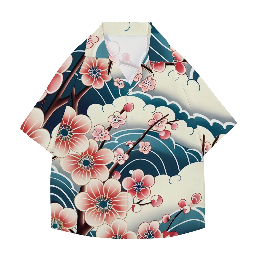 Sakura Wave Japanese Style Camp Shirt