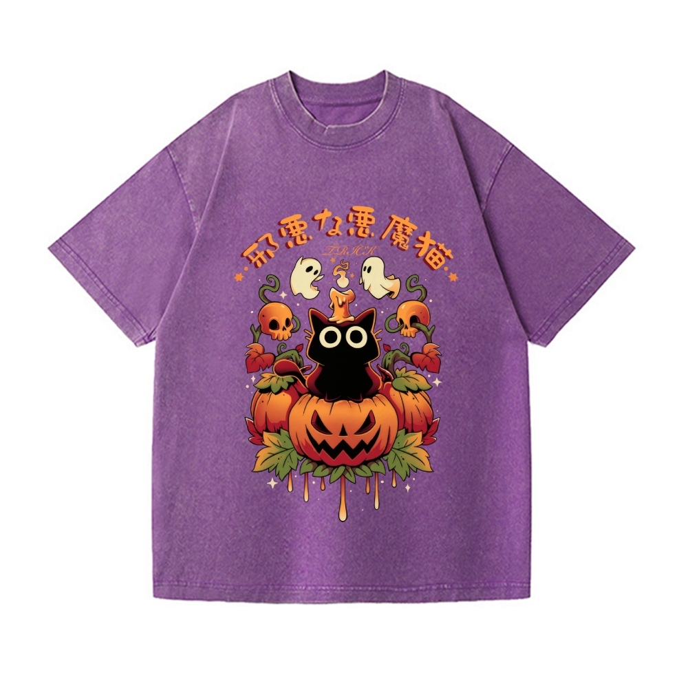 Halloween Candle Trick Vintage Wash Japanese Design T-Shirt
