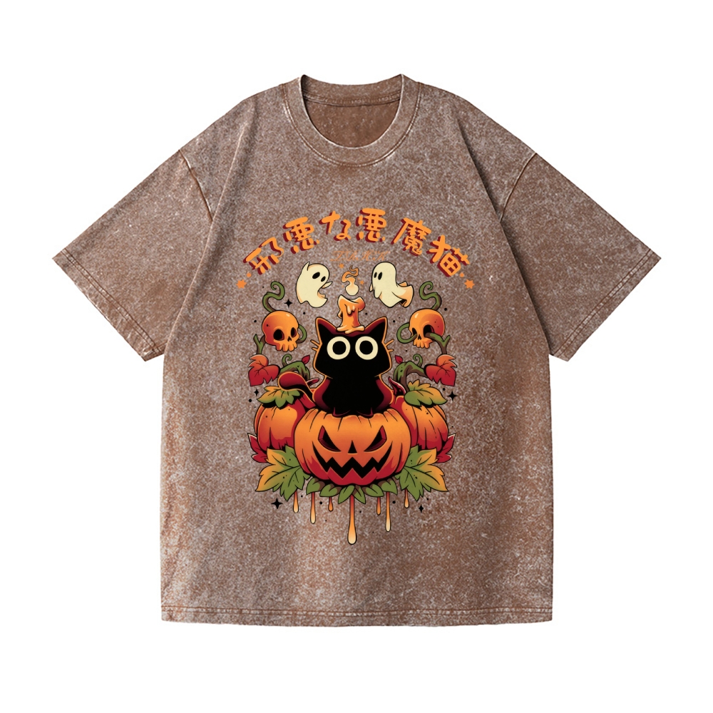 Halloween Candle Trick Vintage Wash Japanese Design T-Shirt
