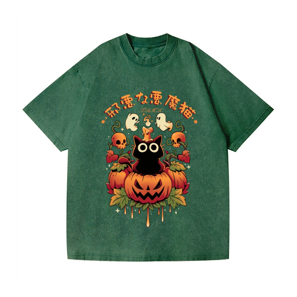 Halloween Candle Trick Vintage Wash Japanese Design T-Shirt
