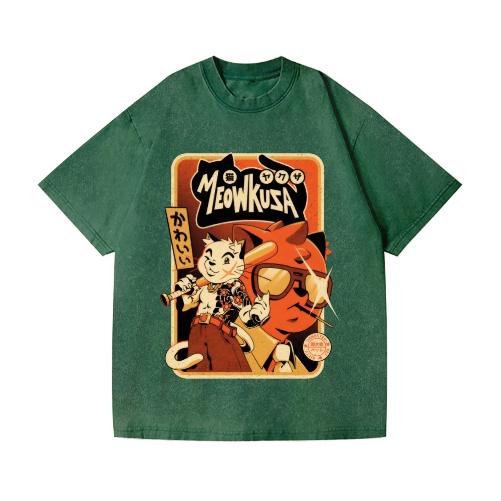 記念グッズ vintage morioka ryuzo tee Meowkuza Vintage Wash Japanese Design T-Shirt – Japan-tiger