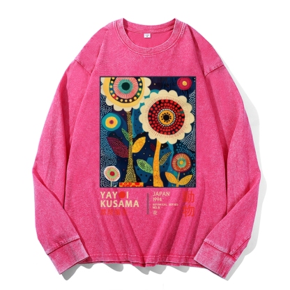 Yayoi Kusama Flower Vintage Cotton Wash Crewneck Long-Sleeve T