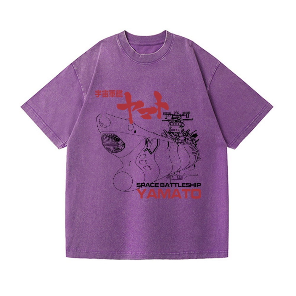 Space Battleship Vintage Wash Japanese Design T-Shirt