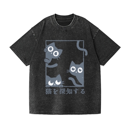 Black Cat Vintage Wash Japanese Design T-Shirt – Japan-tiger
