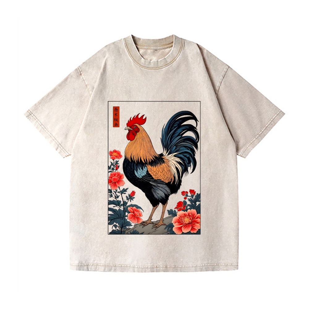 Rooster Vintage Wash Japanese Design T-Shirt