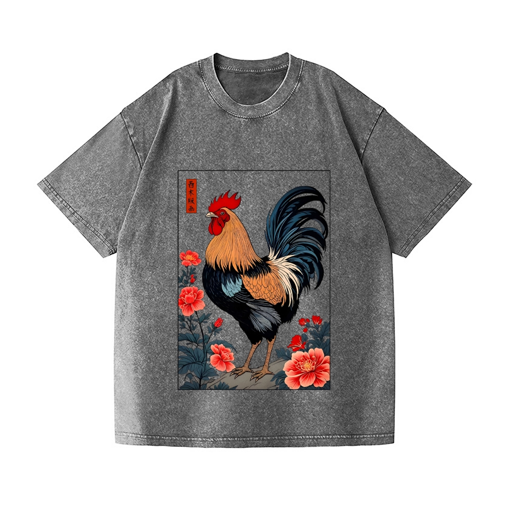 Rooster Vintage Wash Japanese Design T-Shirt
