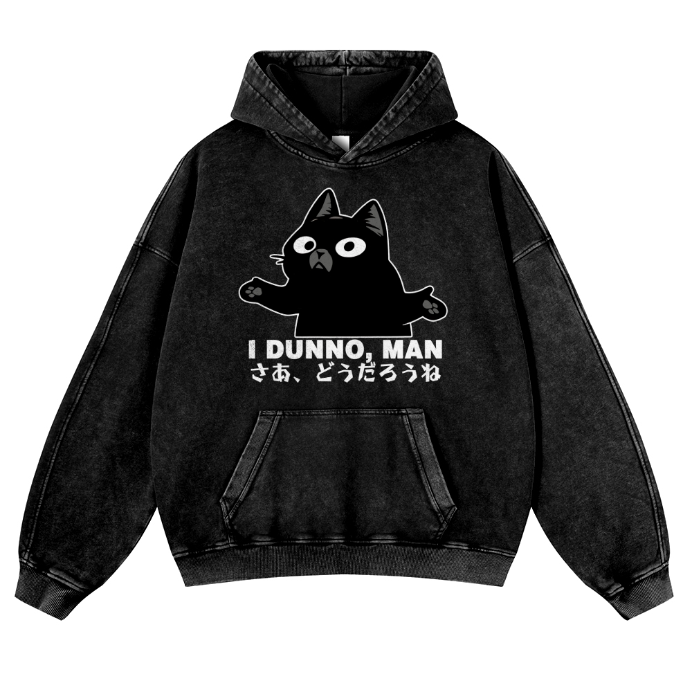 Dunno Cat Vintage Washed Thick Cotton Hoodie