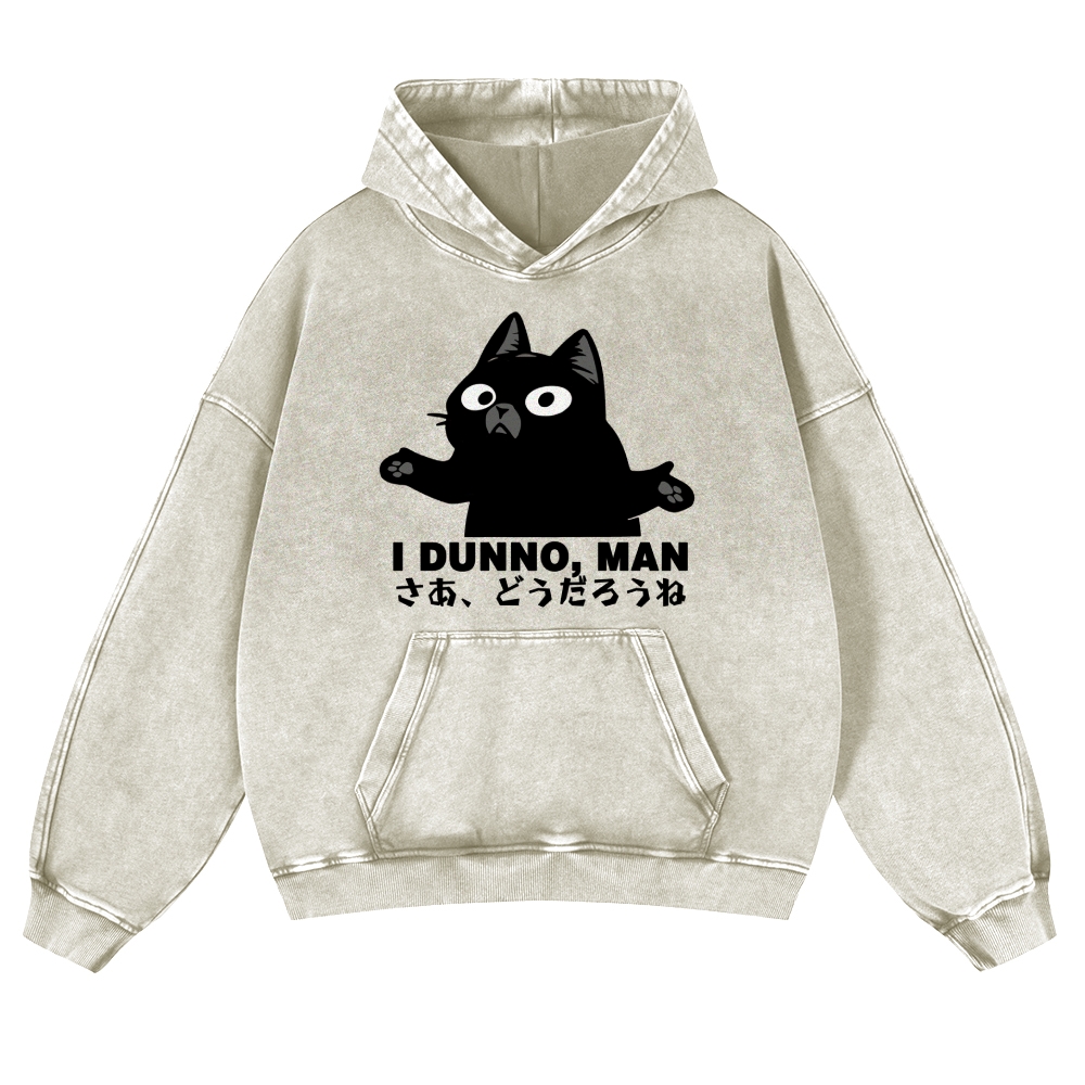 Dunno Cat Vintage Washed Thick Cotton Hoodie