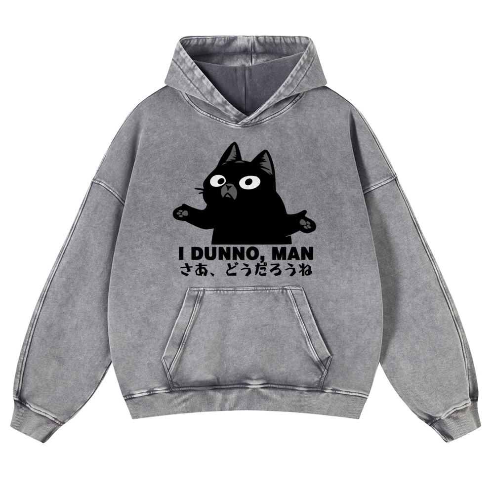 Dunno Cat Vintage Washed Thick Cotton Hoodie