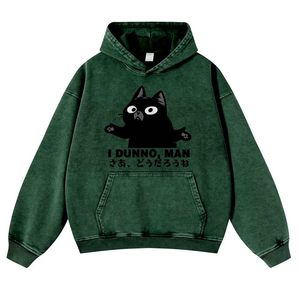 Dunno Cat Vintage Washed Thick Cotton Hoodie