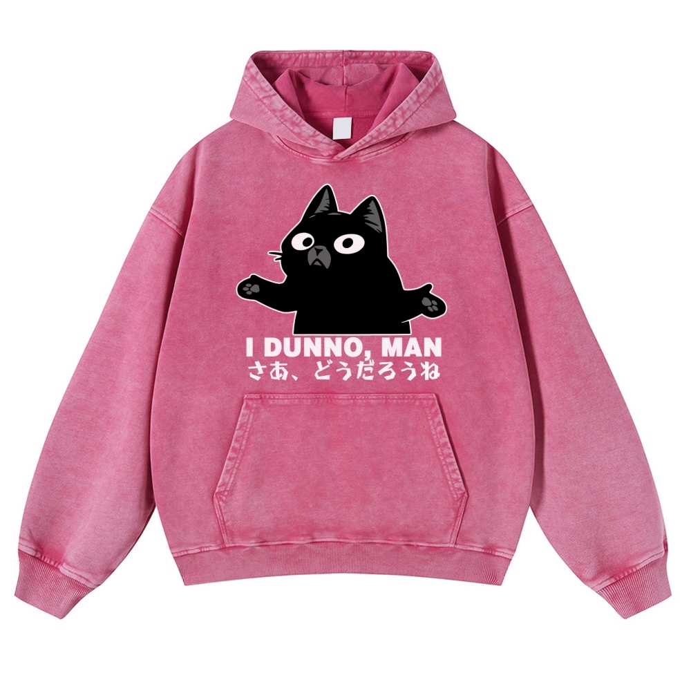 Dunno Cat Vintage Washed Thick Cotton Hoodie