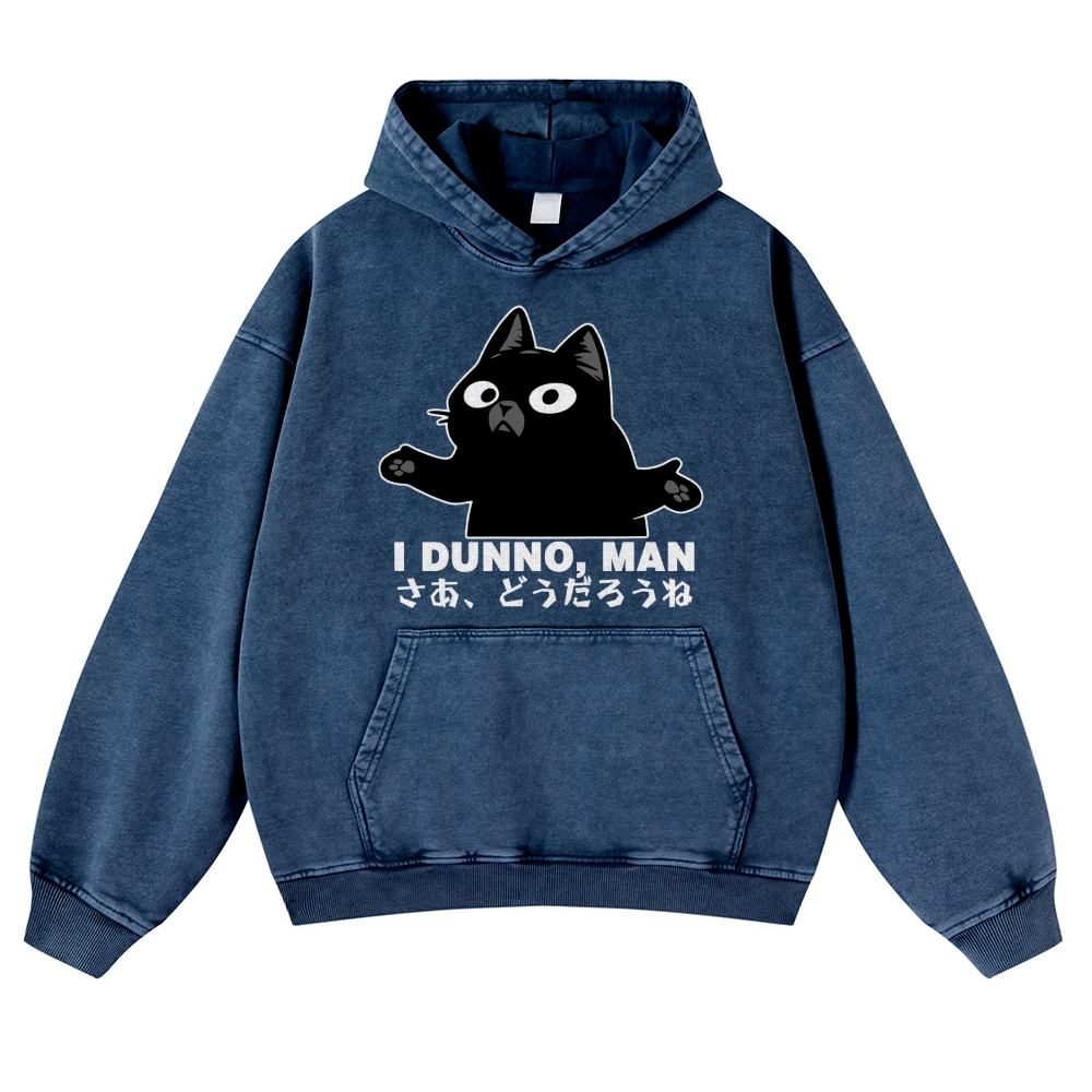 Dunno Cat Vintage Washed Thick Cotton Hoodie