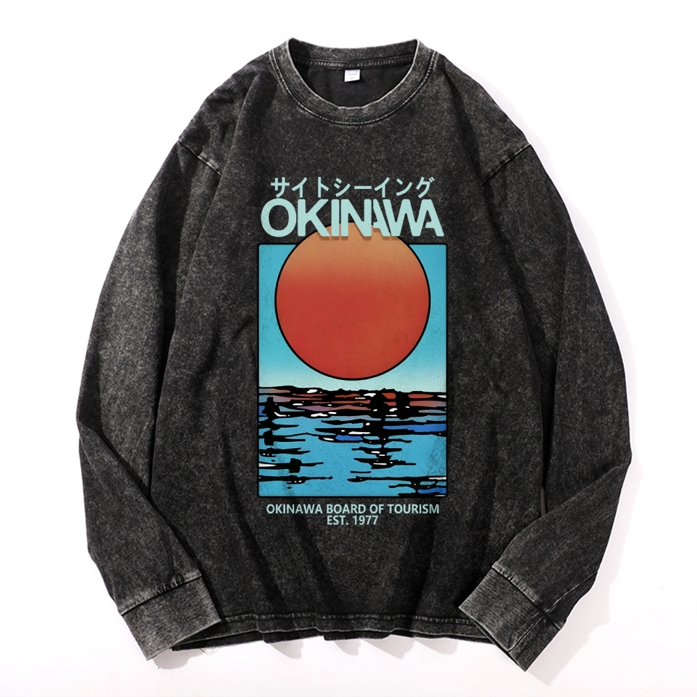 Okinawa Vintage Cotton Wash Crewneck Long-Sleeve T-Shirt