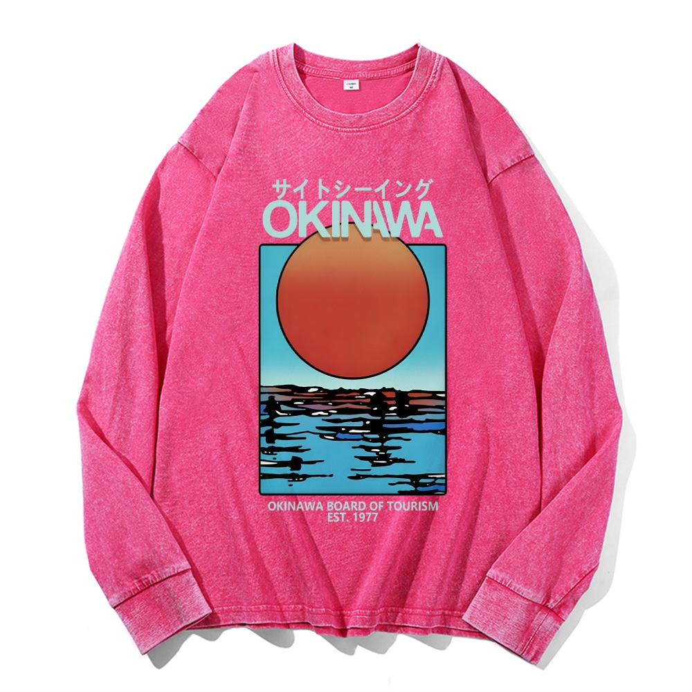 Okinawa Vintage Cotton Wash Crewneck Long-Sleeve T-Shirt