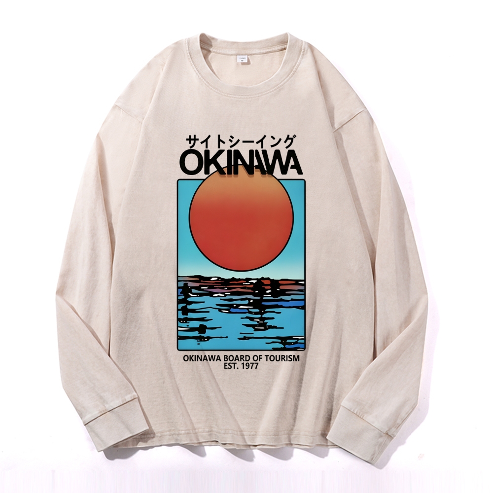 Okinawa Vintage Cotton Wash Crewneck Long-Sleeve T-Shirt