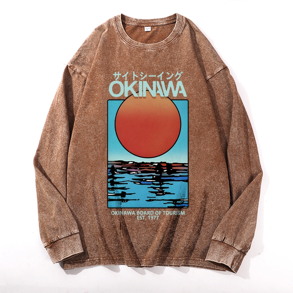 Okinawa Vintage Cotton Wash Crewneck Long-Sleeve T-Shirt