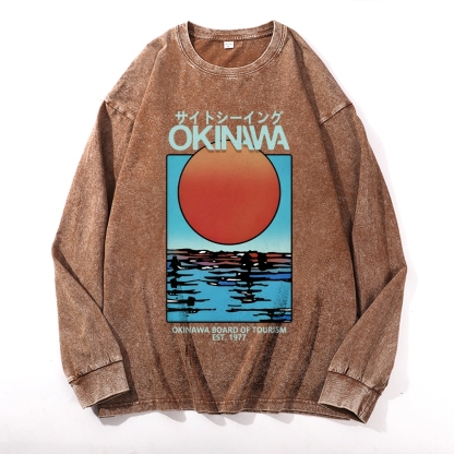Okinawa Vintage Cotton Wash Crewneck Long-Sleeve T-Shirt