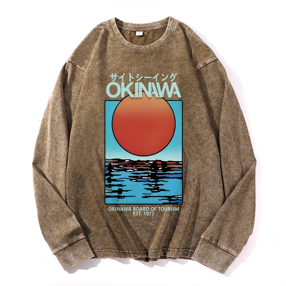 Okinawa Vintage Cotton Wash Crewneck Long-Sleeve T-Shirt