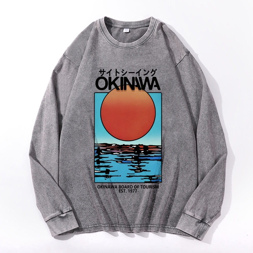 Okinawa Vintage Cotton Wash Crewneck Long-Sleeve T-Shirt