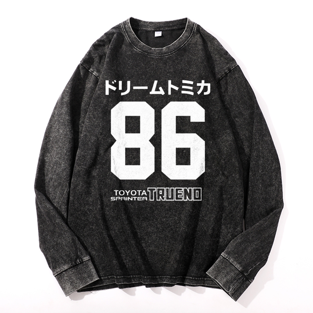 86 Tokyo Trueno Vintage Cotton Wash Crewneck Long-Sleeve T-Shirt