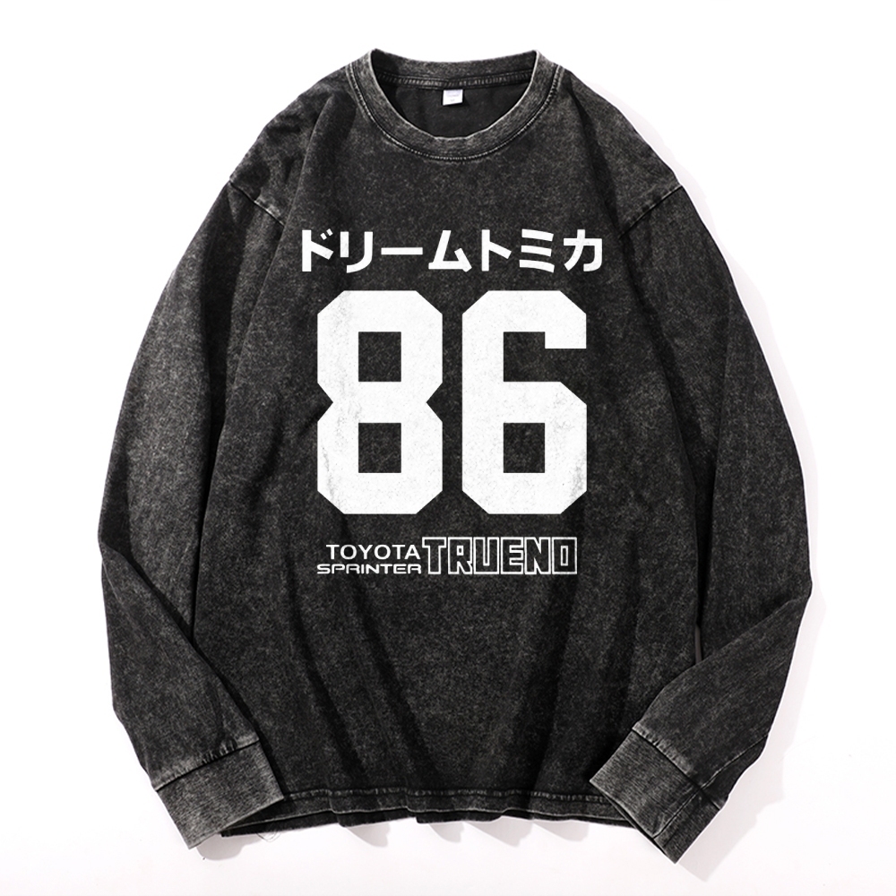 86 Tokyo Trueno Vintage Cotton Wash Crewneck Long-Sleeve T-Shirt