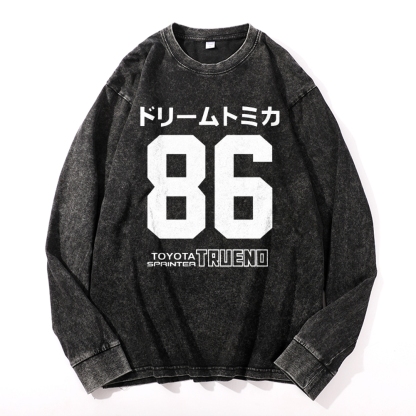 86 Tokyo Trueno Vintage Cotton Wash Crewneck Long-Sleeve T-Shirt