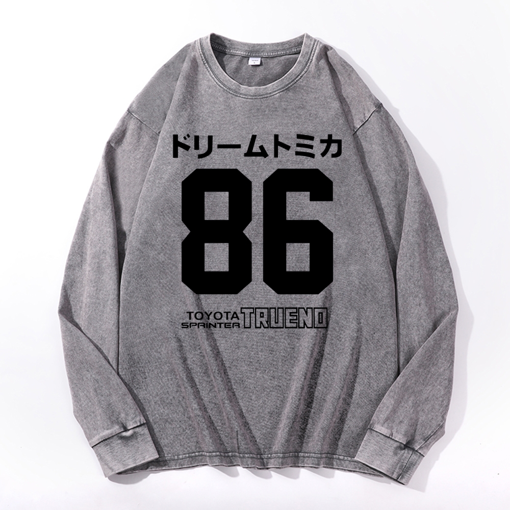 86 Tokyo Trueno Vintage Cotton Wash Crewneck Long-Sleeve T-Shirt