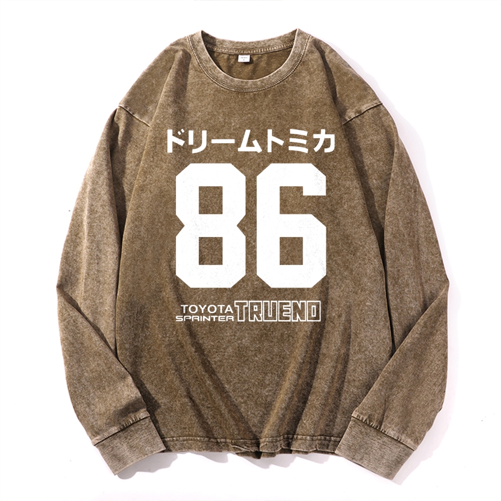 86 Tokyo Trueno Vintage Cotton Wash Crewneck Long-Sleeve T-Shirt