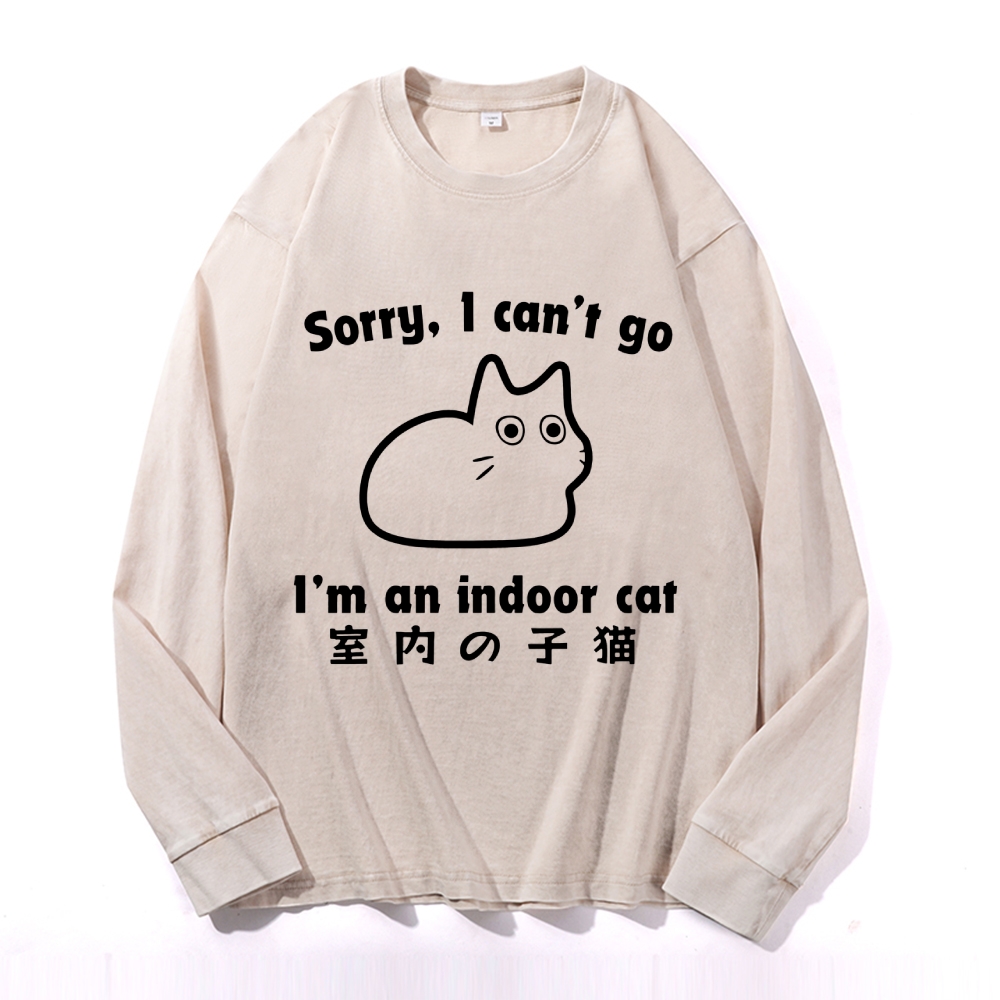Cat Vintage Cotton Wash Crewneck Long-Sleeve T-Shirt