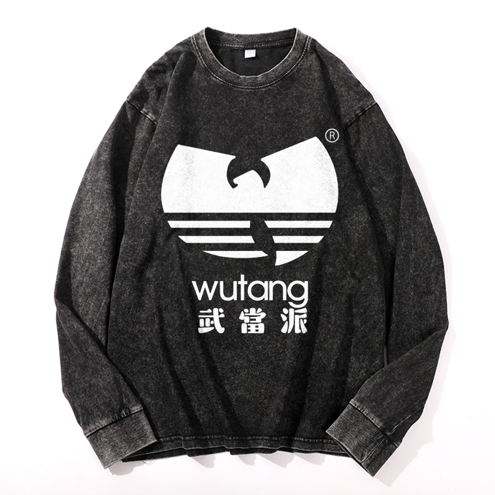 Wu Tang Vintage Cotton Wash Crewneck Long-Sleeve T-Shirt