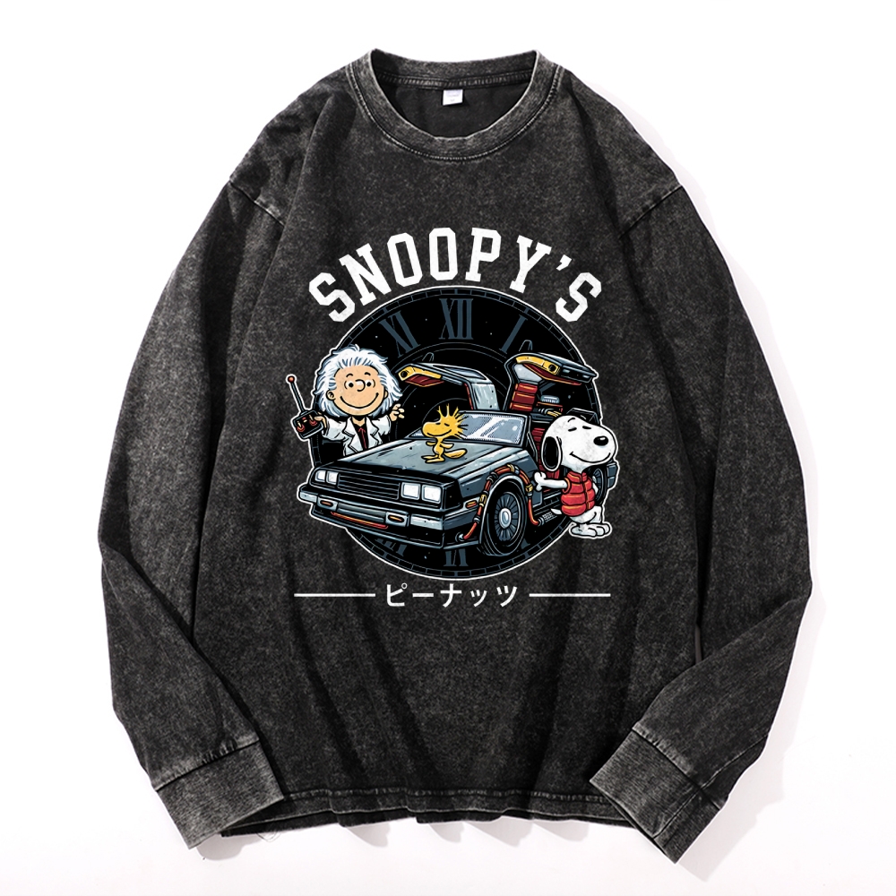 Space Peanuts Vintage Cotton Wash Crewneck Long-Sleeve T-Shirt