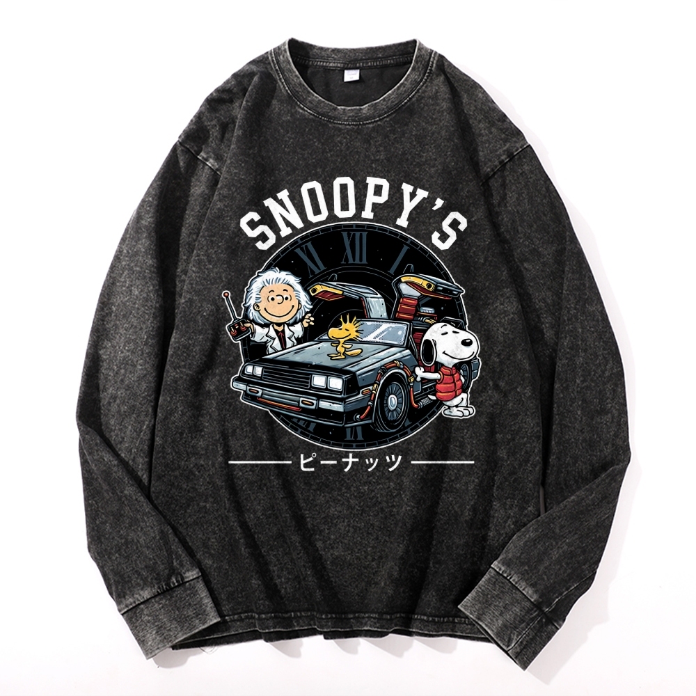 Space Peanuts Vintage Cotton Wash Crewneck Long-Sleeve T-Shirt