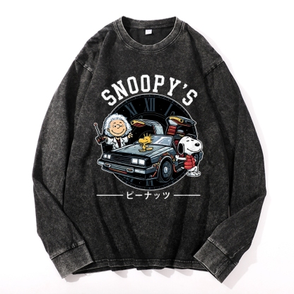Space Peanuts Vintage Cotton Wash Crewneck Long-Sleeve T-Shirt