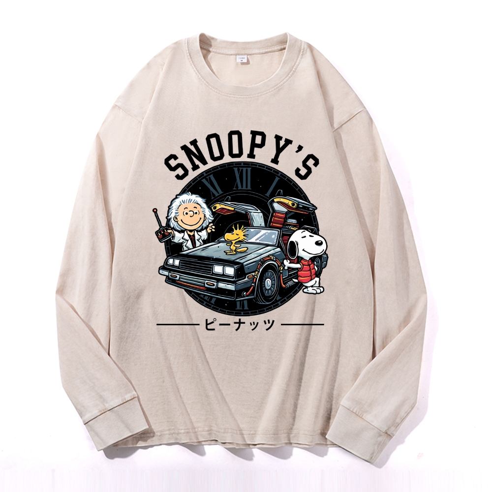 Space Peanuts Vintage Cotton Wash Crewneck Long-Sleeve T-Shirt