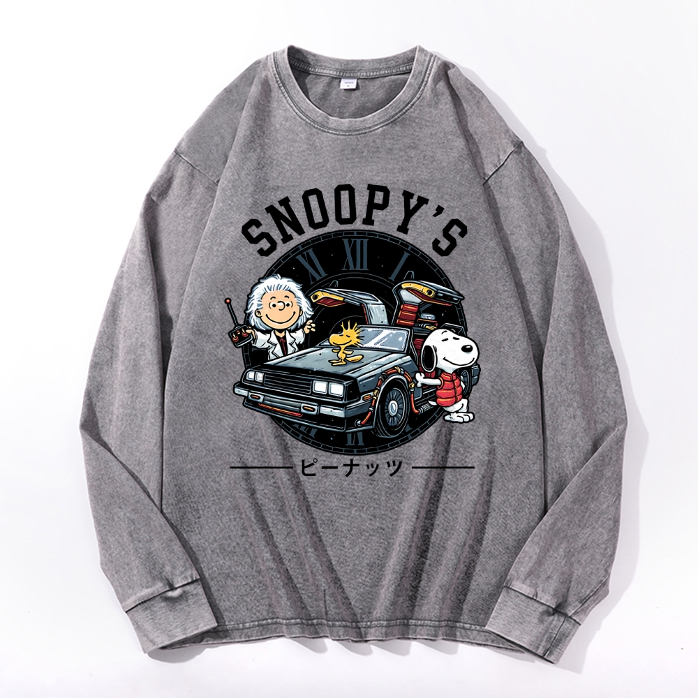 Space Peanuts Vintage Cotton Wash Crewneck Long-Sleeve T-Shirt