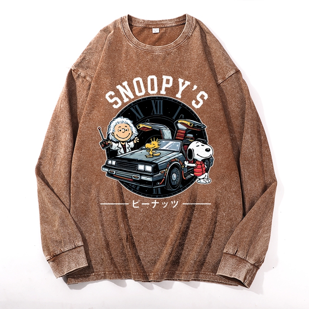 Space Peanuts Vintage Cotton Wash Crewneck Long-Sleeve T-Shirt