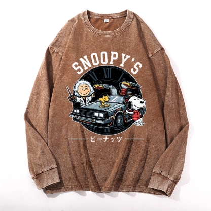 Space Peanuts Vintage Cotton Wash Crewneck Long-Sleeve T-Shirt