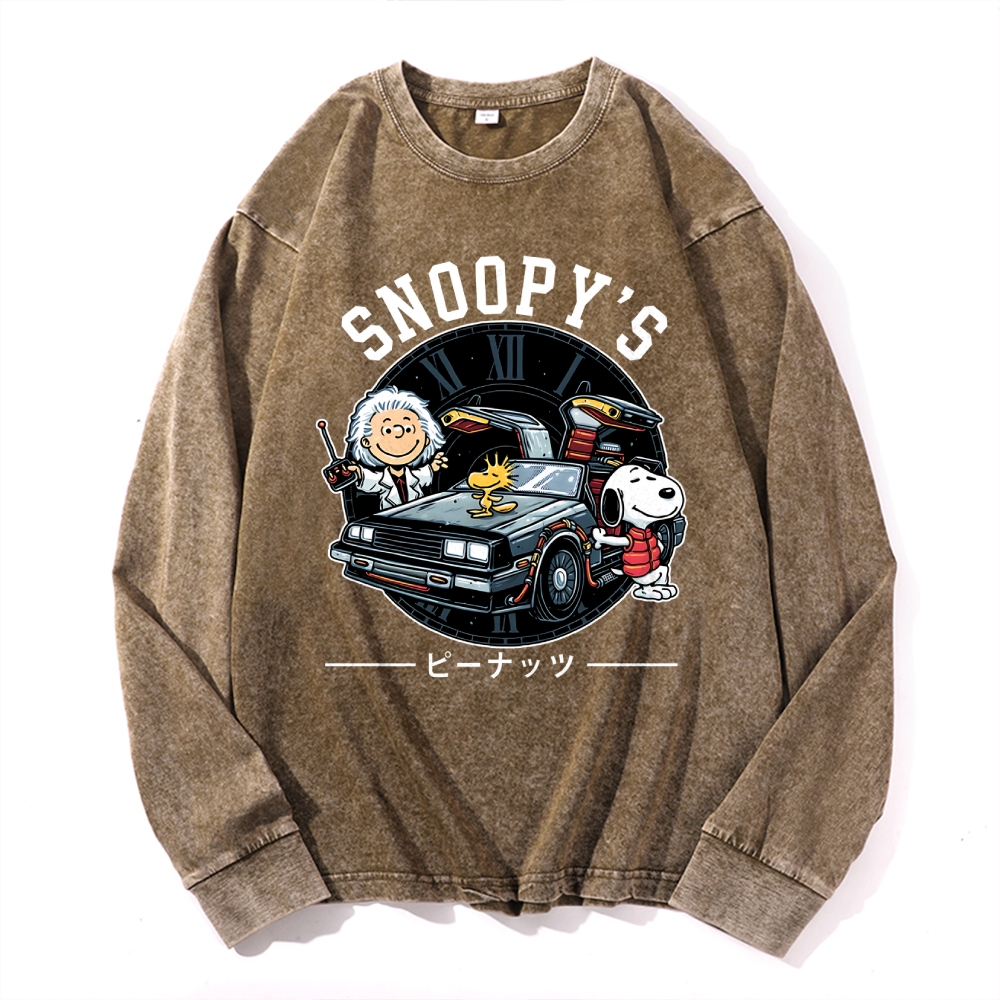 Space Peanuts Vintage Cotton Wash Crewneck Long-Sleeve T-Shirt