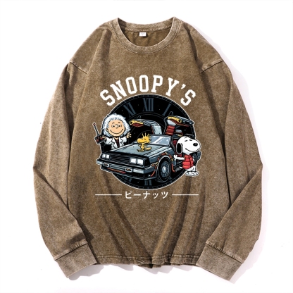 Space Peanuts Vintage Cotton Wash Crewneck Long-Sleeve T-Shirt