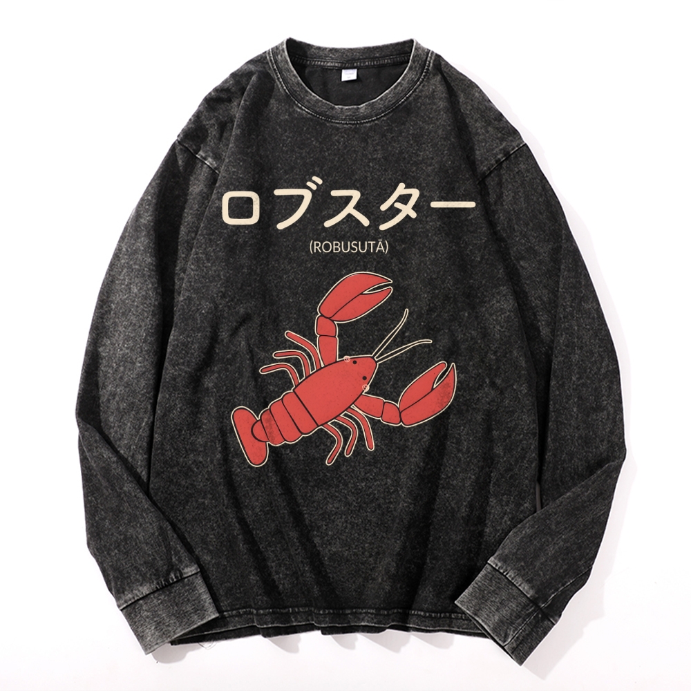 Lobster Vintage Cotton Wash Crewneck Long-Sleeve T-Shirt
