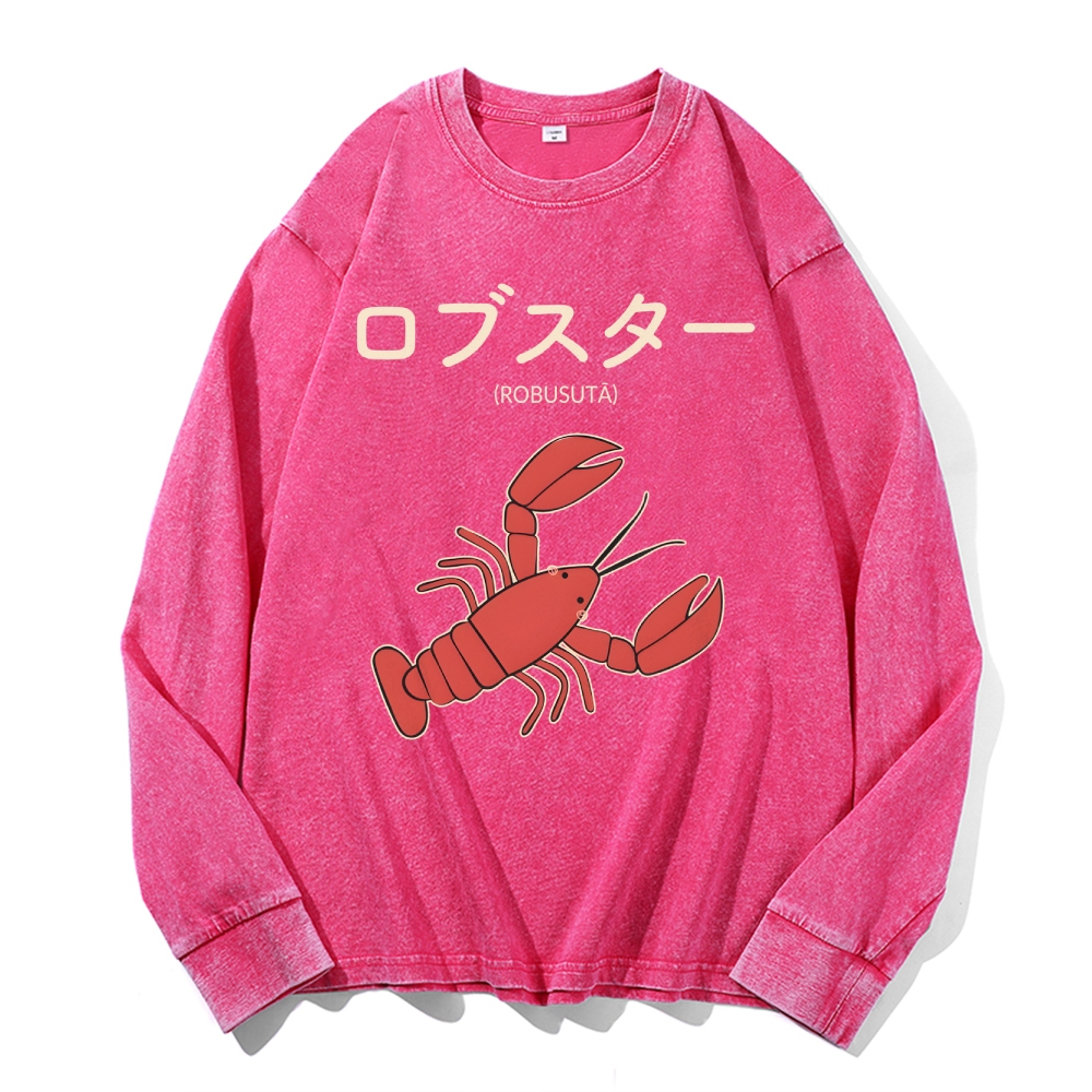 Lobster Vintage Cotton Wash Crewneck Long-Sleeve T-Shirt