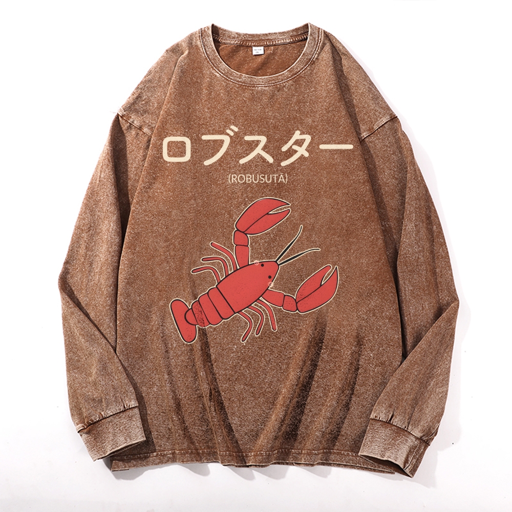 Lobster Vintage Cotton Wash Crewneck Long-Sleeve T-Shirt