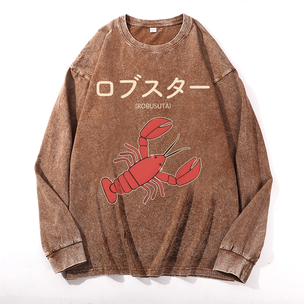Lobster Vintage Cotton Wash Crewneck Long-Sleeve T-Shirt