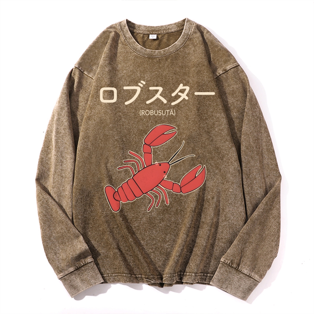 Lobster Vintage Cotton Wash Crewneck Long-Sleeve T-Shirt