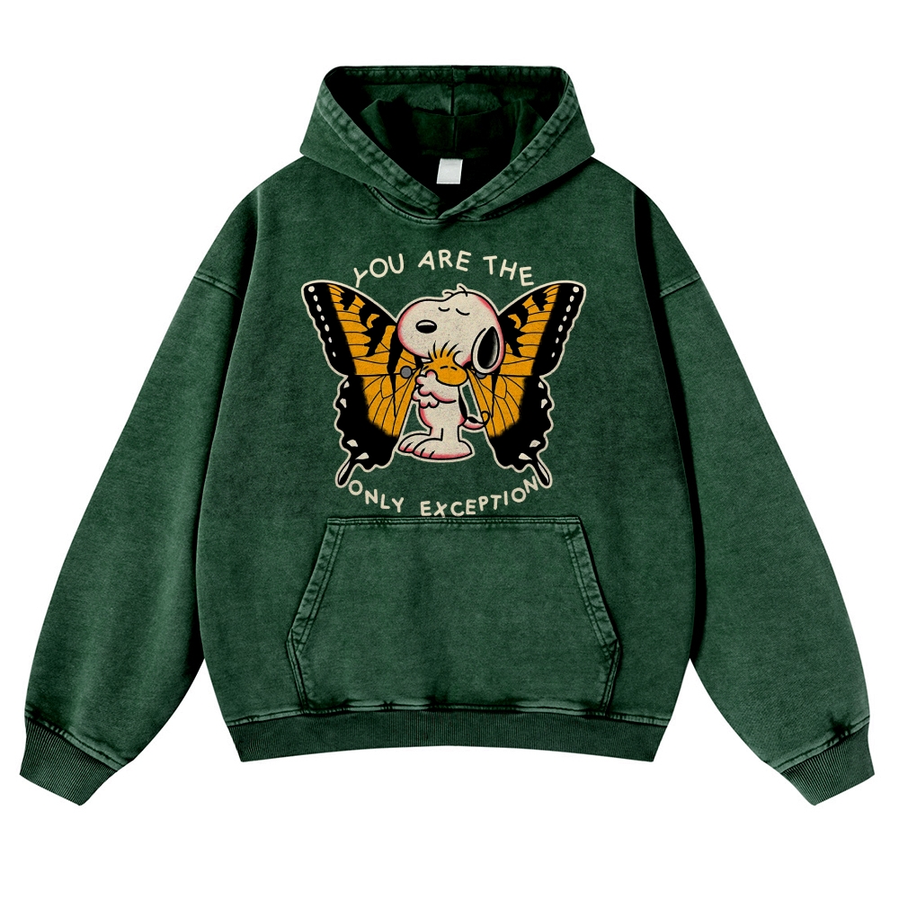 Butterfly Peanuts Vintage Washed Thick Cotton Hoodie