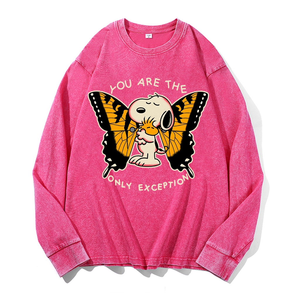 Butterfly Peanuts Vintage Cotton Wash Crewneck Long-Sleeve T-Shirt