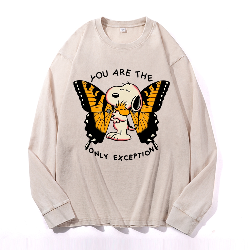 Butterfly Peanuts Vintage Cotton Wash Crewneck Long-Sleeve T-Shirt