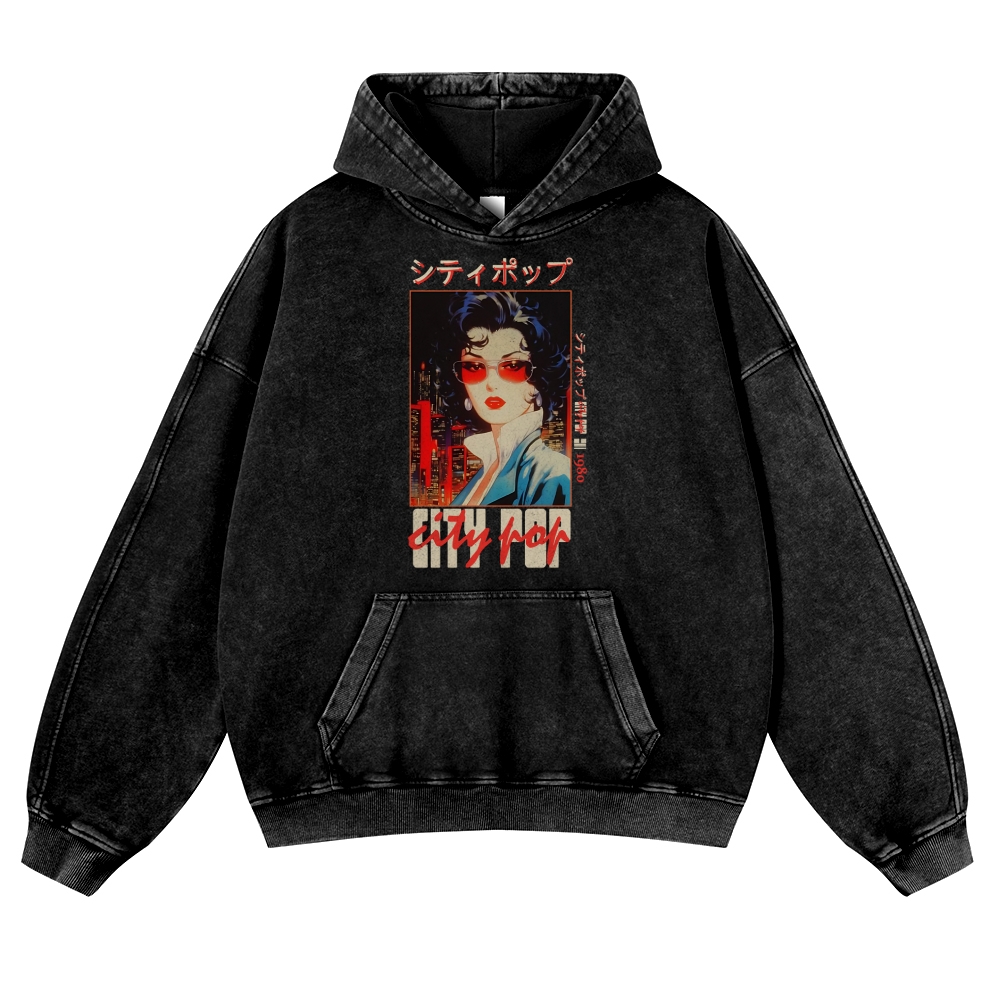 Pop City Vintage Washed Thick Cotton Hoodie