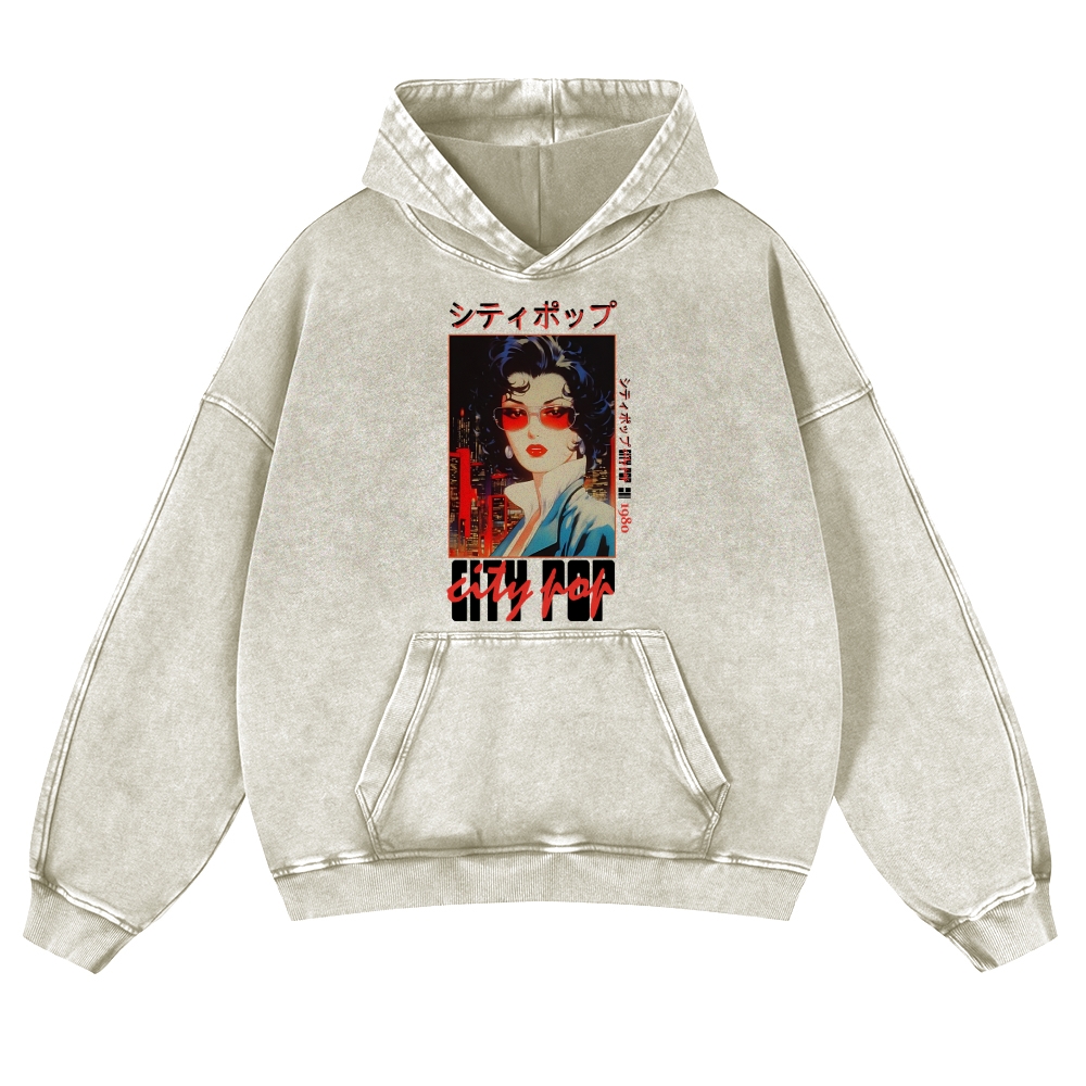 Pop City Vintage Washed Thick Cotton Hoodie